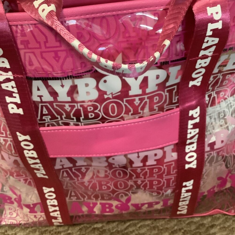 Playboy Viral Signature Logo Hot Pink 3Pc Piece Transparent Travel Tote Set New - Picture 7 of 7